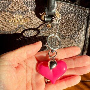 NEW Rose Red Heart Shaped Keychain Purse Charm with a Little Silver Heart